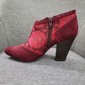 Ruby Shoo "NICOLA" Wine Floral Ankle Bootie